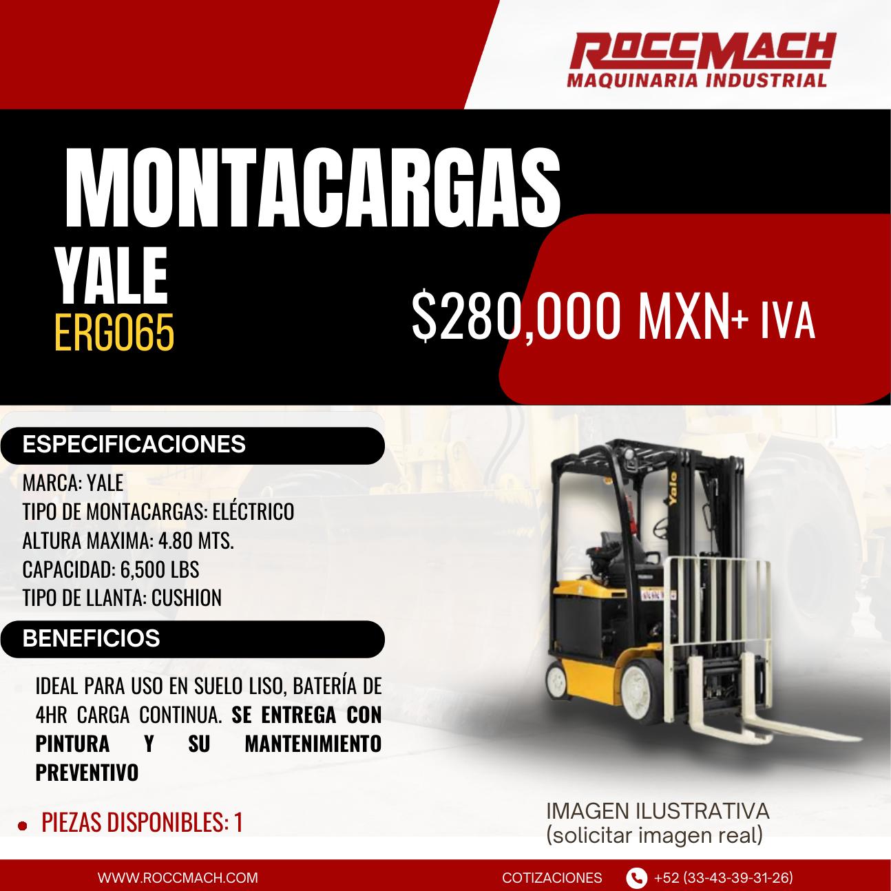 Montacargas eléctrico Yale ERG065 — $280,000 MXN + IVA