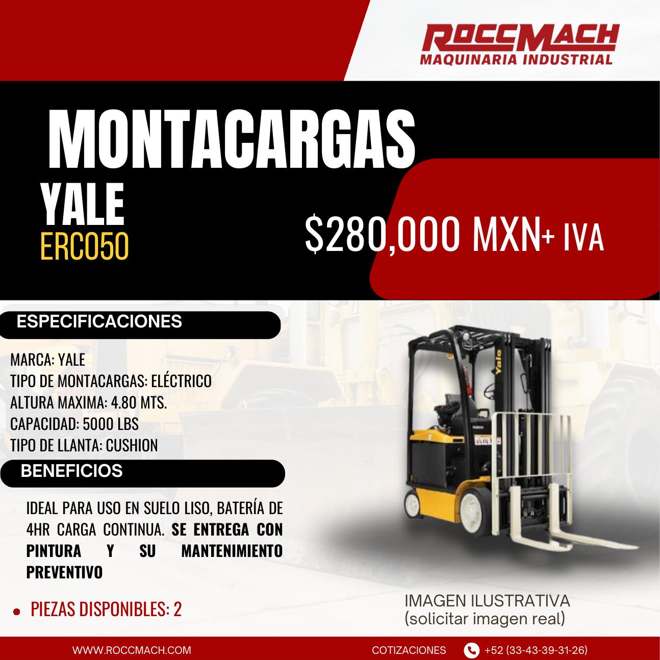 Montacargas eléctrico Yale ERC050 — $280,000 MXN + IVA
