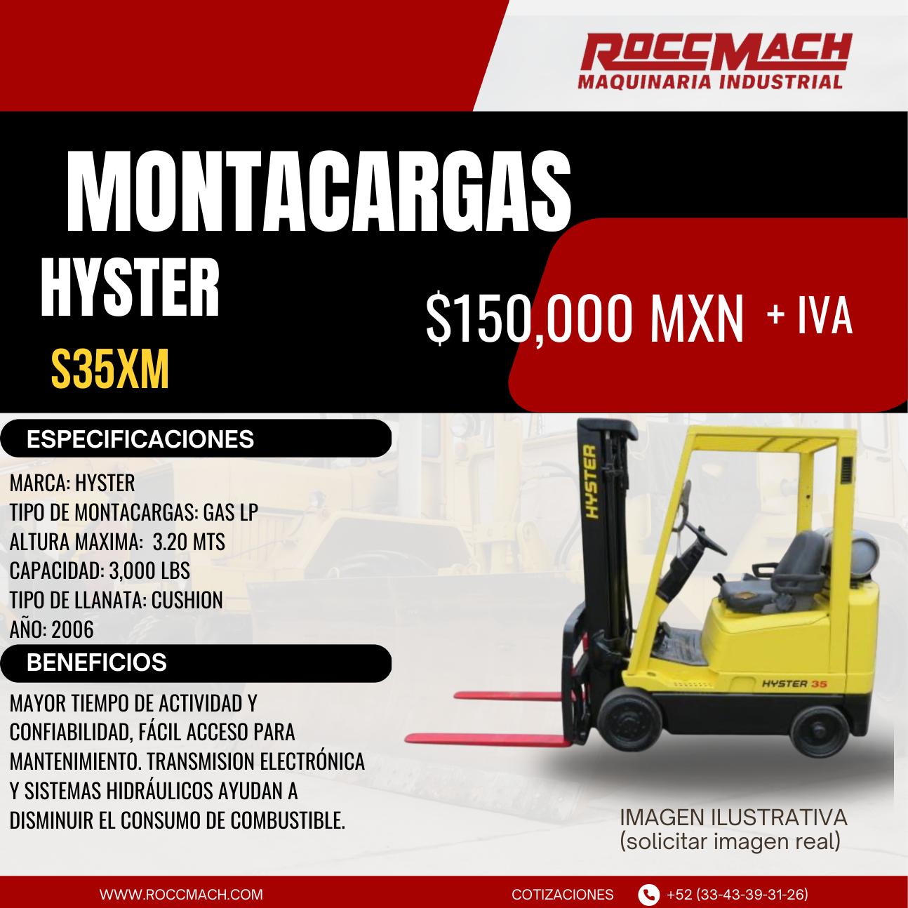 Montacargas Gas LP Hyster S35XM — $150,000 MXN + IVA