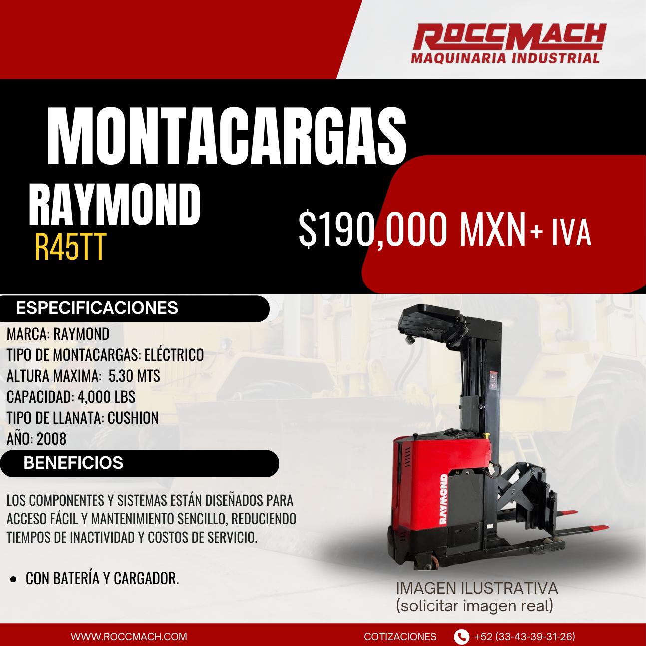 Montacargas eléctrico Raymond R45TT — $190,000 MXN + IVA