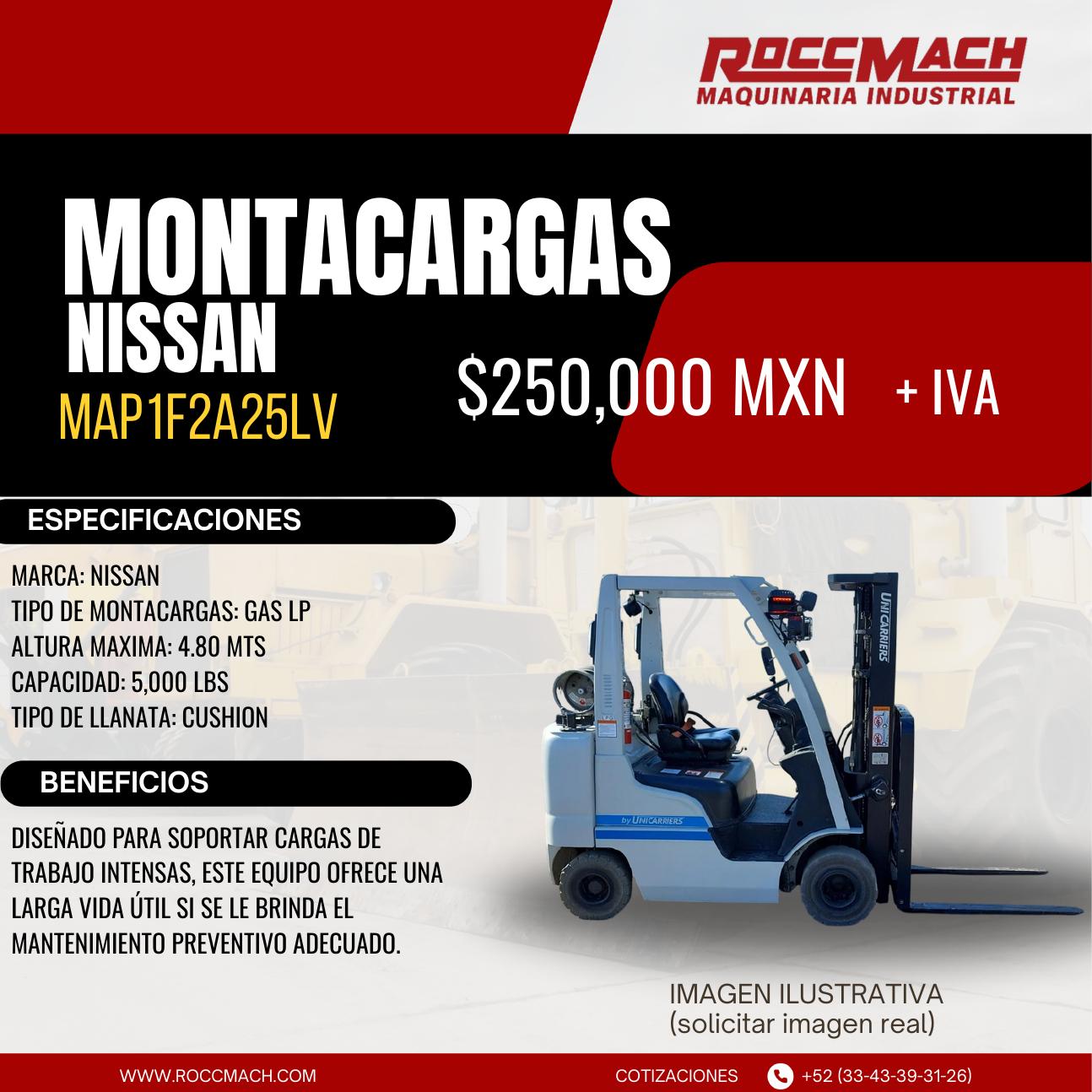 Montacargas Gas LP Nissan MAP1F2A25LV — $250,000 MXN + IVA