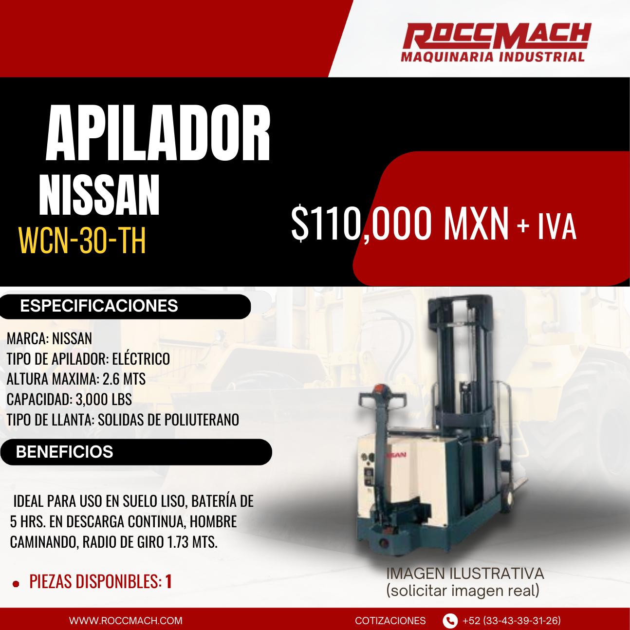 Apilador eléctrico Nissan WCN-30-TH — $110,000 MXN + IVA