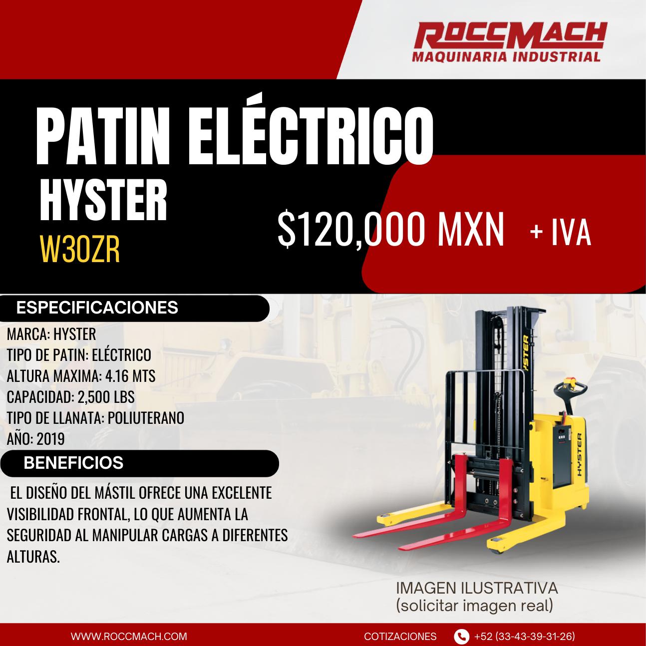 Patín eléctrico Hyster W30ZR — $120,000 MXN + IVA